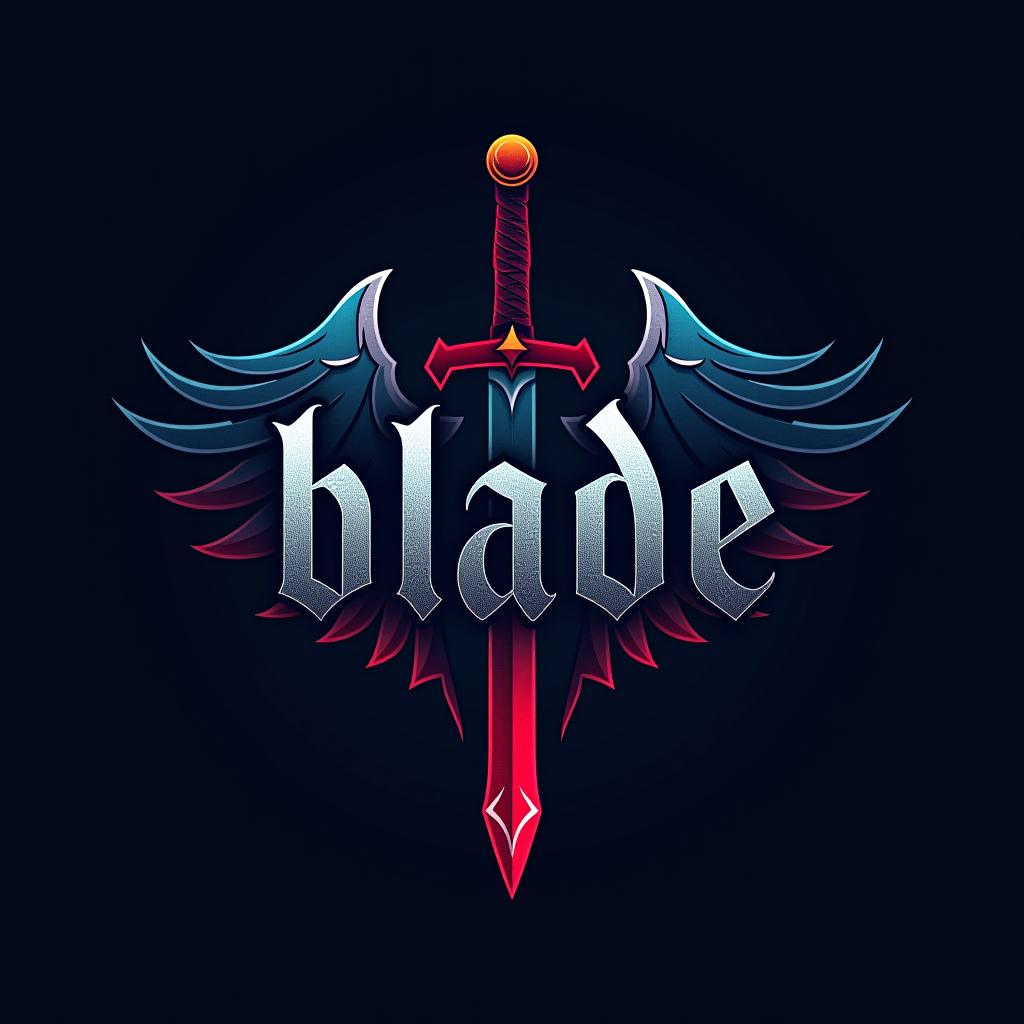  design a logo, logo emblème, avec le texte écrit ‘blade’, thème samouraï, rouge et bleu.