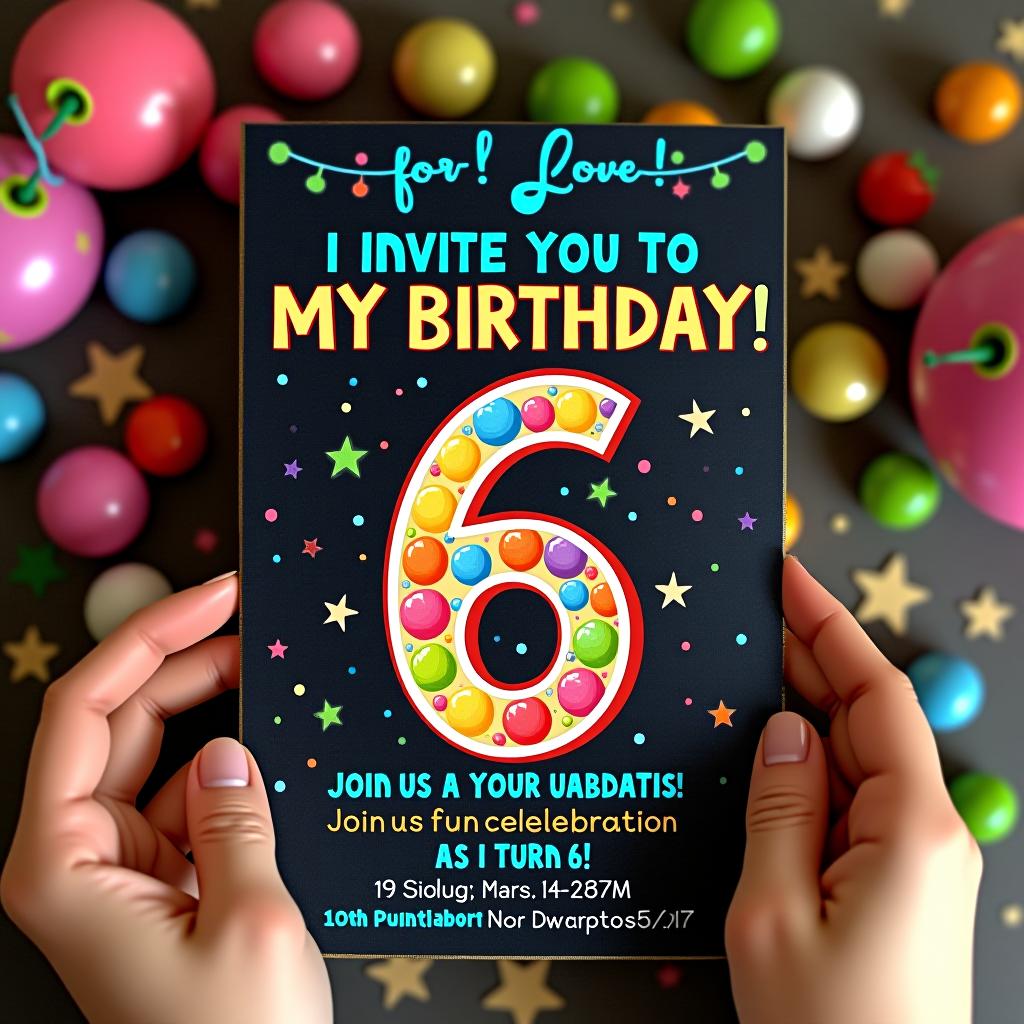  birthday invitation "i invite you to my birthday!" join us for a fun celebration as i turn 6!