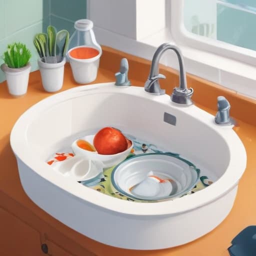 Sink full of dishes in Cartoon style