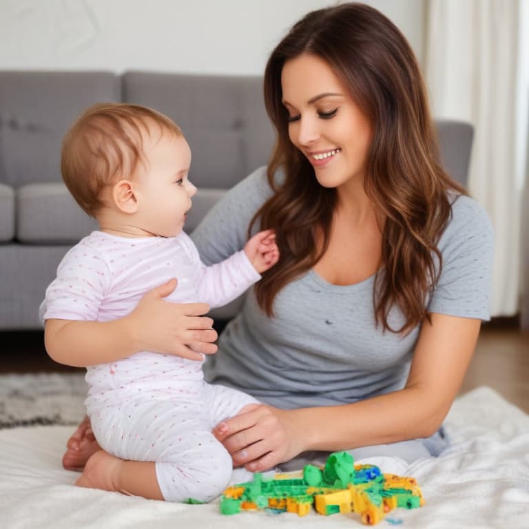 Beautiful young mom playing with her 