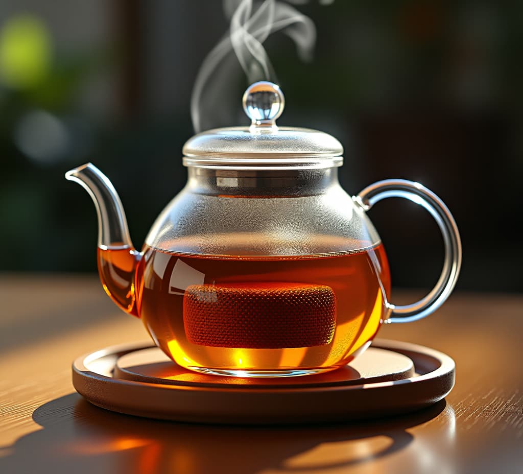  freshly brewed tea in glass teapot