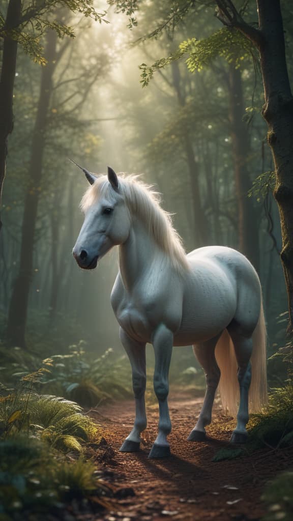 ((masterpiece)),(((best quality))), 8k, high detailed, ultra detailed, (A magical unicorn in a mystical forest), detailed flora, best shadows, high contrast, best lighting, delicate and beautiful hyperrealistic, full body, detailed clothing, highly detailed, cinematic lighting, stunningly beautiful, intricate, sharp focus, f/1. 8, 85mm, (centered image composition), (professionally color graded), ((bright soft diffused light)), volumetric fog, trending on instagram, trending on tumblr, HDR 4K, 8K