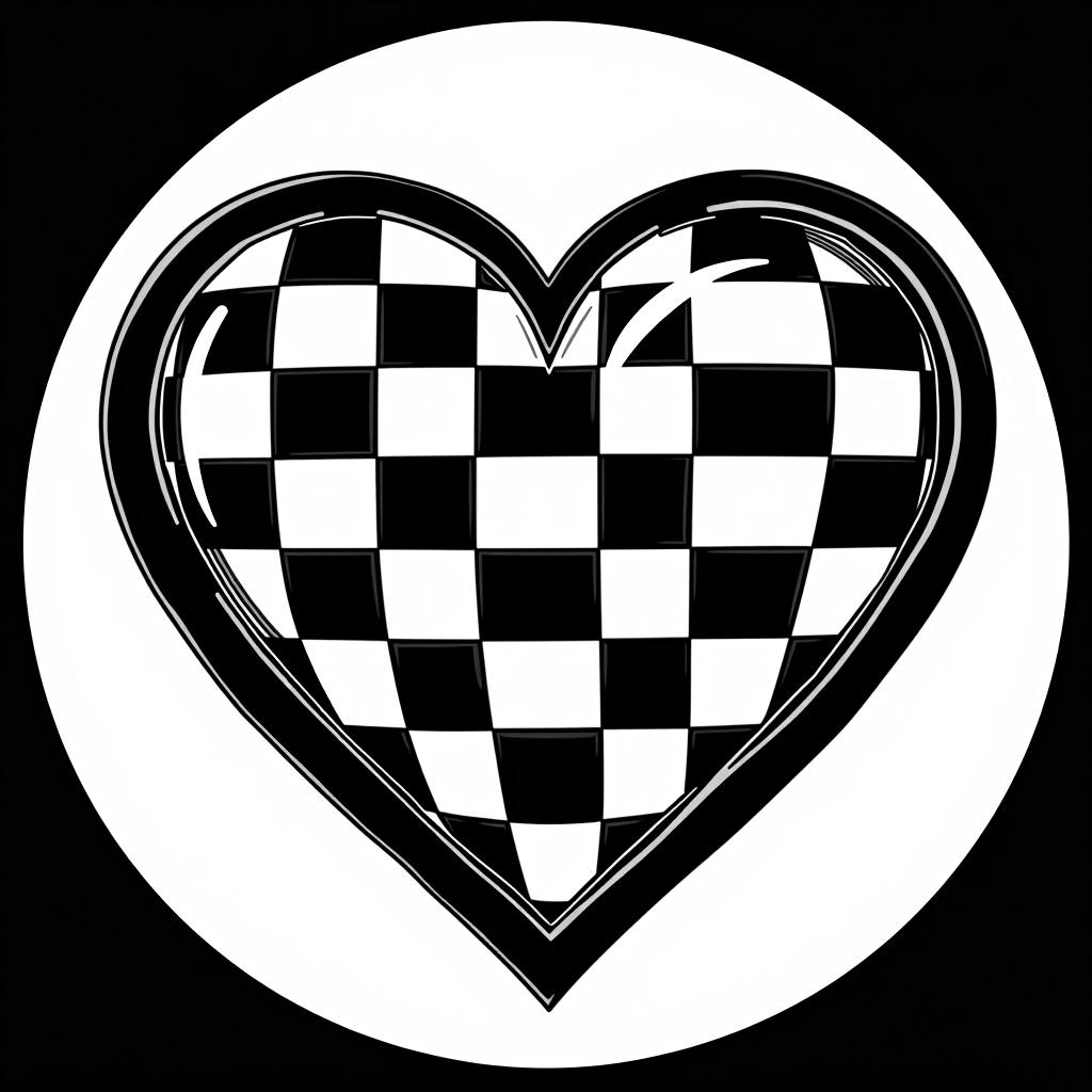  heart, check, circle , (logo:1.15), black and white, hq, hightly detailed, 4k