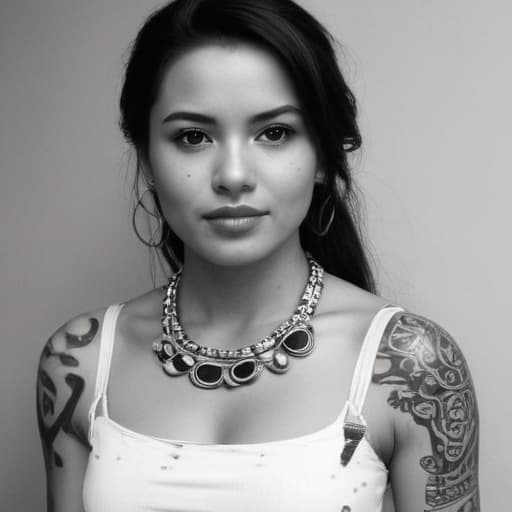 Maya women black and white tattoo