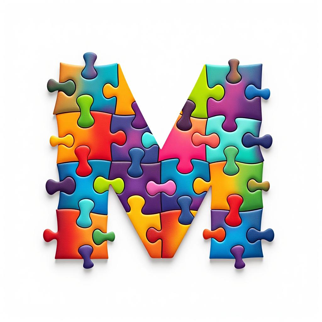  design a logo abstract logo of letter m from colored puzzles on white background.