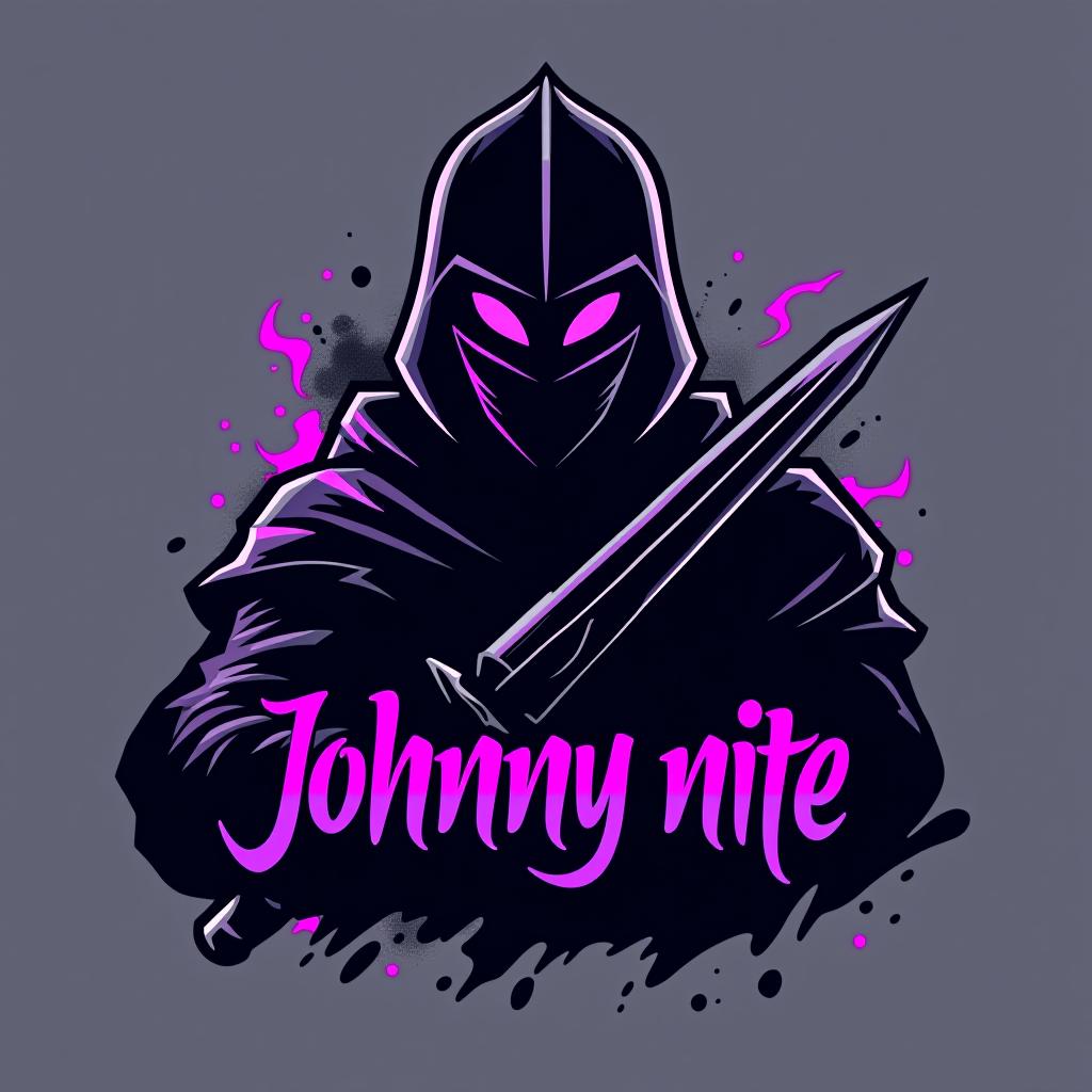  design a logo, knight graffiti style black and purple , with the text 'johnny nite'.