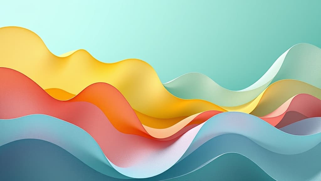  summer colors in wavy sheets on a mint background. abstract bright backdrop