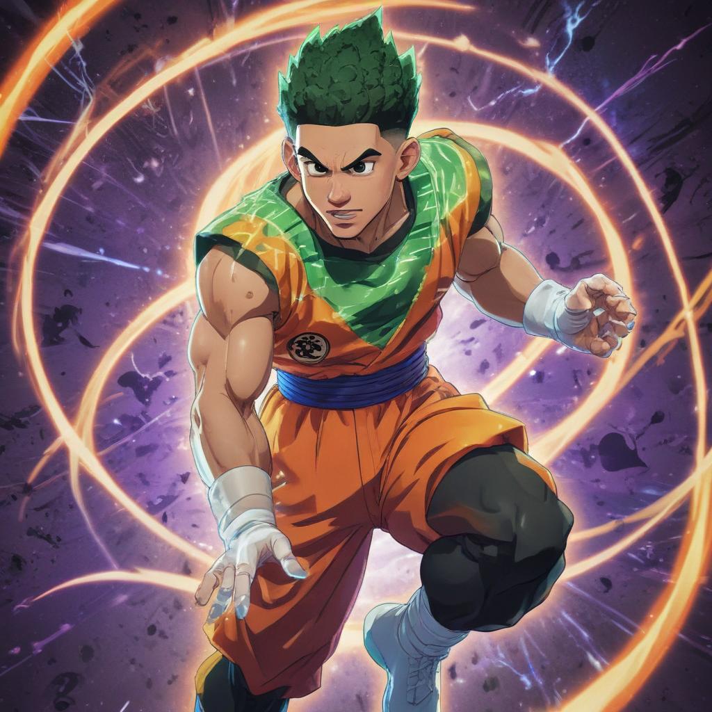 distance-shot, flashy, full-body, dynamic, holographic, animated cartoon poster of jayson tatum in the style of dragon ball super