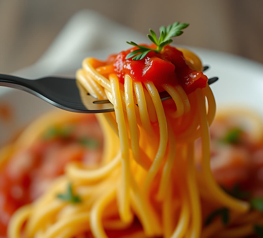  a fork with spaghetti and sauce on it