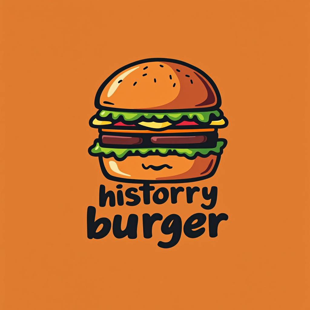  design a logo, desenhar um hambúrguer com um livro em baixo e escrito history burger, with the text 'history burger'.