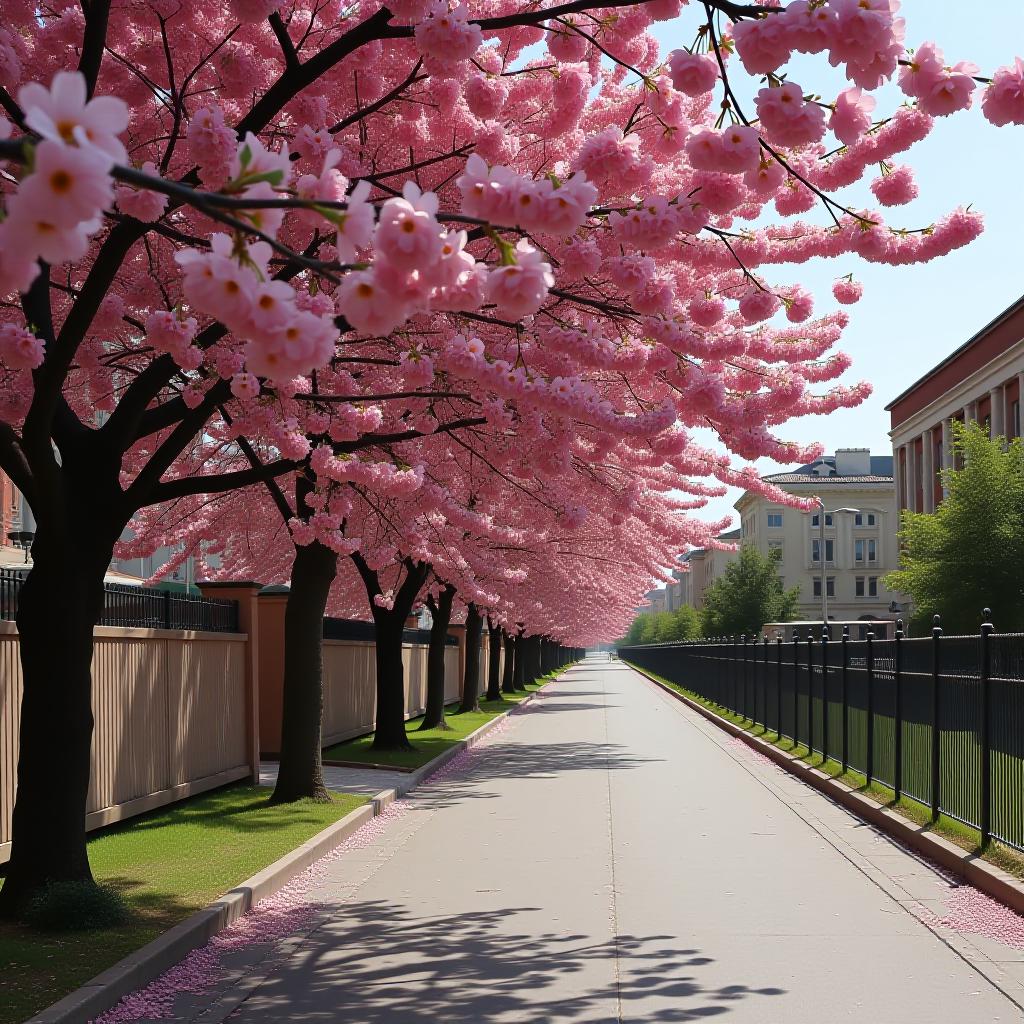  uzbekistan, almalyk, beljakov street, spring, blooming cherries.