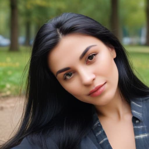 A old , straight black hair, of Ukrainian origin.. Lying , in a park