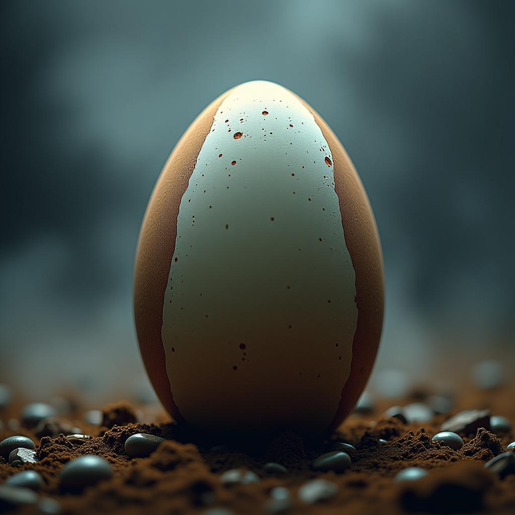  big egg hyperrealistic, full body, detailed clothing, highly detailed, cinematic lighting, stunningly beautiful, intricate, sharp focus, f/1. 8, 85mm, (centered image composition), (professionally color graded), ((bright soft diffused light)), volumetric fog, trending on instagram, trending on tumblr, HDR 4K, 8K