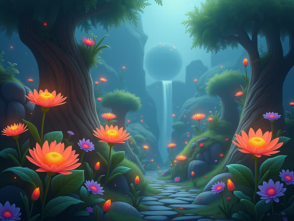  transcendent garden, glowing flowers, celestial beings nurturing plants, serene and magical atmosphere. the style is digital art illustration,highly detailed, whimsical,magical, dreamlike atmosphere, realism and fantasy blend, smooth, glossy textures,luminous quality, wonder and enchantment.