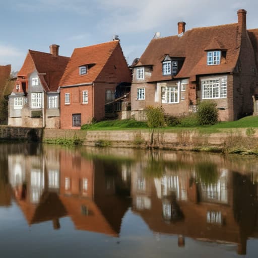 Houses surrounding by the moat in Macro Photography style