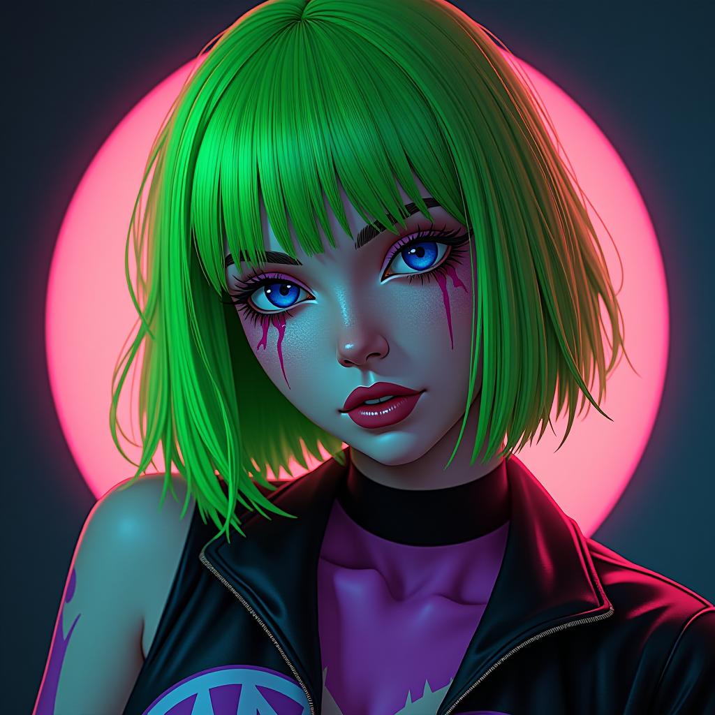  green hair in the style of cyberpank