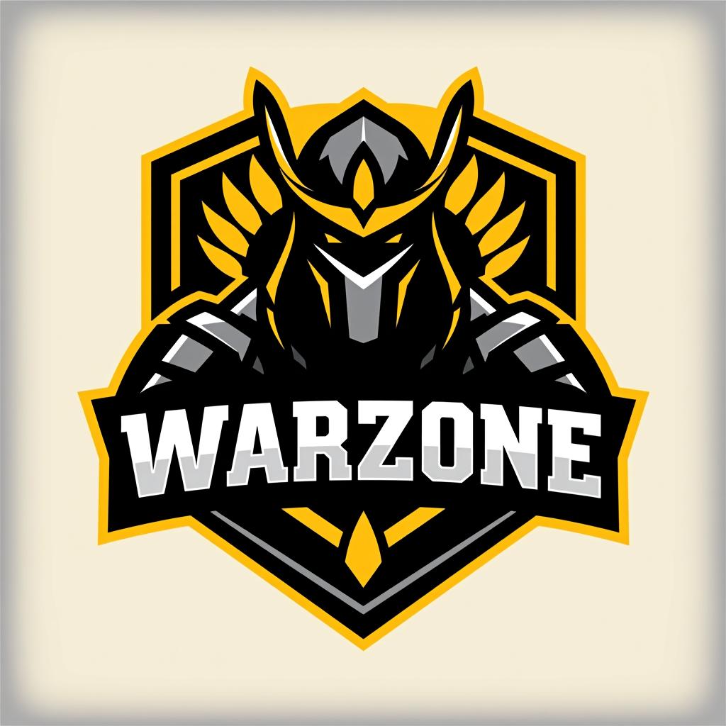  design a logo, esports logo, warrior theme, with text ‘warzone’, black and yellow color