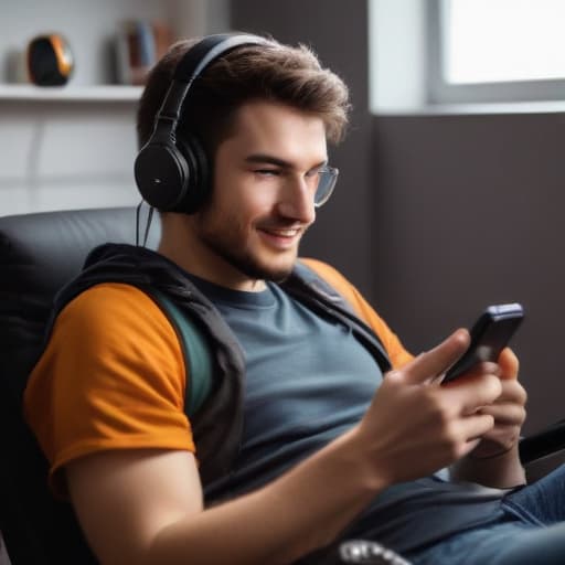 Guy on a gaming chair playing games on mobile phone