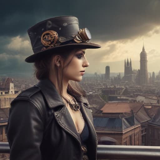 city full of drug addicted people in Steampunk style with City background