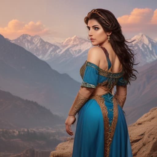 Rania in Mythological style with Mountains background