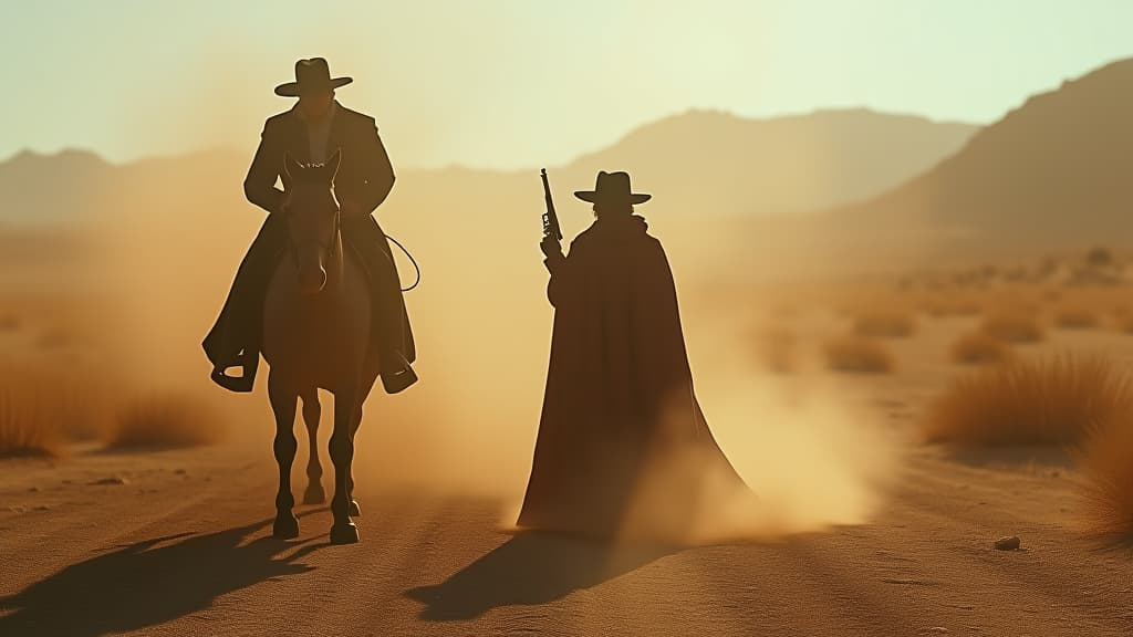  images about historical curiosities, a lawless world in the wild west, where justice is served with the sound of a gunshot, showcasing a dusty, desolate landscape. hyperrealistic, full body, detailed clothing, highly detailed, cinematic lighting, stunningly beautiful, intricate, sharp focus, f/1. 8, 85mm, (centered image composition), (professionally color graded), ((bright soft diffused light)), volumetric fog, trending on instagram, trending on tumblr, HDR 4K, 8K