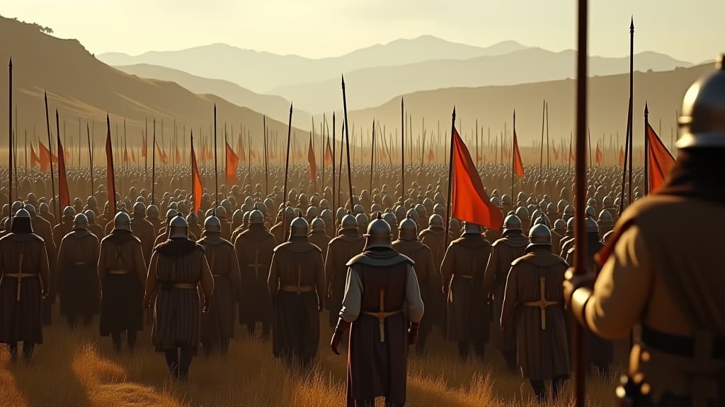  history of biblical times, an epic battlefield scene with the israelite and philistine armies gathered for war, set in the valley of elah with hills in the background. hyperrealistic, full body, detailed clothing, highly detailed, cinematic lighting, stunningly beautiful, intricate, sharp focus, f/1. 8, 85mm, (centered image composition), (professionally color graded), ((bright soft diffused light)), volumetric fog, trending on instagram, trending on tumblr, HDR 4K, 8K