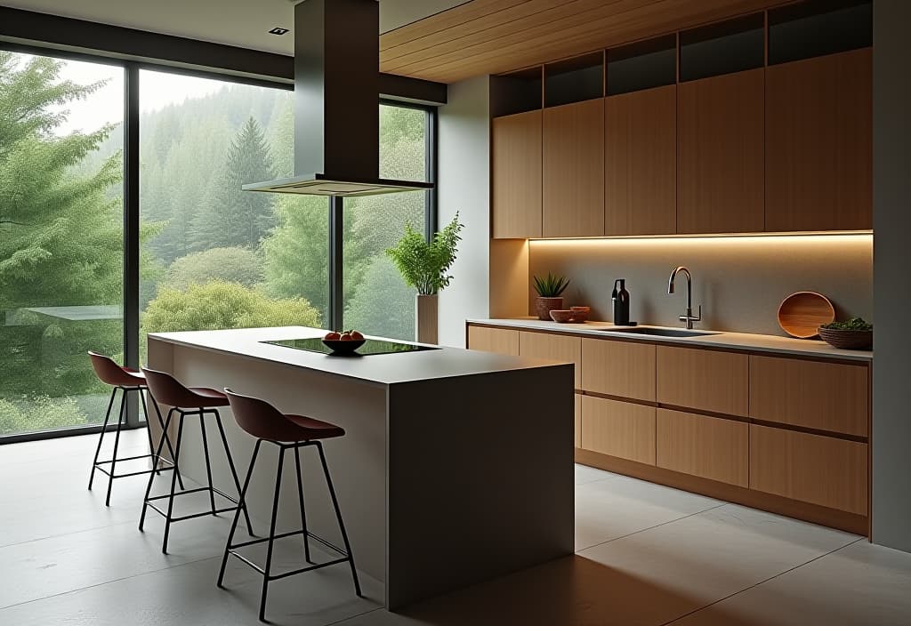  a landscape photo of a contemporary kitchen island made from sustainable materials, featuring a built in composting system and energy efficient induction cooktop, set against a backdrop of sleek, eco friendly cabinetry hyperrealistic, full body, detailed clothing, highly detailed, cinematic lighting, stunningly beautiful, intricate, sharp focus, f/1. 8, 85mm, (centered image composition), (professionally color graded), ((bright soft diffused light)), volumetric fog, trending on instagram, trending on tumblr, HDR 4K, 8K