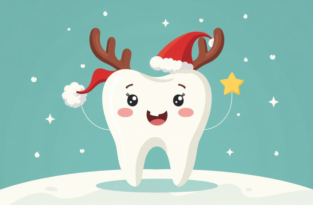  flat illustration, flaticon, (illustration:1.15), cute teeth with christmas costume on dentist greeting card. white winter tooth in santa hat, deer horns and with star merry christmas photo props. flat design cartoon style xmas vector illustration 3:2 ar 3:2, [cory loftis, strobist, pascal campion :: 0.2]