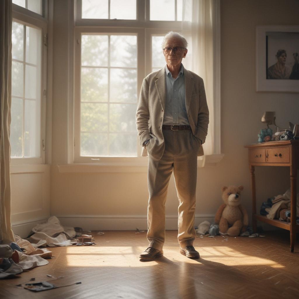 ((masterpiece)),(((best quality))), 8k, high detailed, ultra detailed, A old boy wearing round gles and Tighty Whities , in a room, (sunlight streaming through the window), (toys scattered on the floor) hyperrealistic, full body, detailed clothing, highly detailed, cinematic lighting, stunningly beautiful, intricate, sharp focus, f/1. 8, 85mm, (centered image composition), (professionally color graded), ((bright soft diffused light)), volumetric fog, trending on instagram, trending on tumblr, HDR 4K, 8K