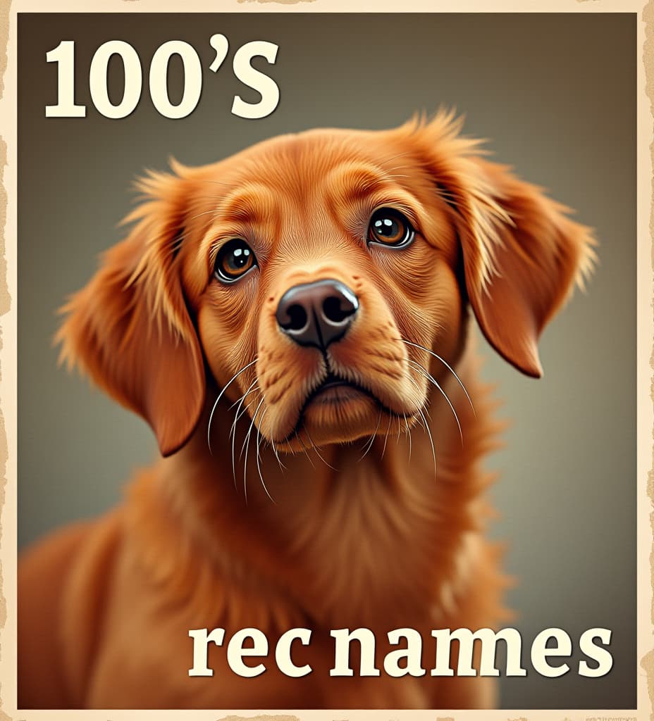  1950s style, 1950s photo quality, dog poster about 100 best red hair dog names. write text "100 red dog names"