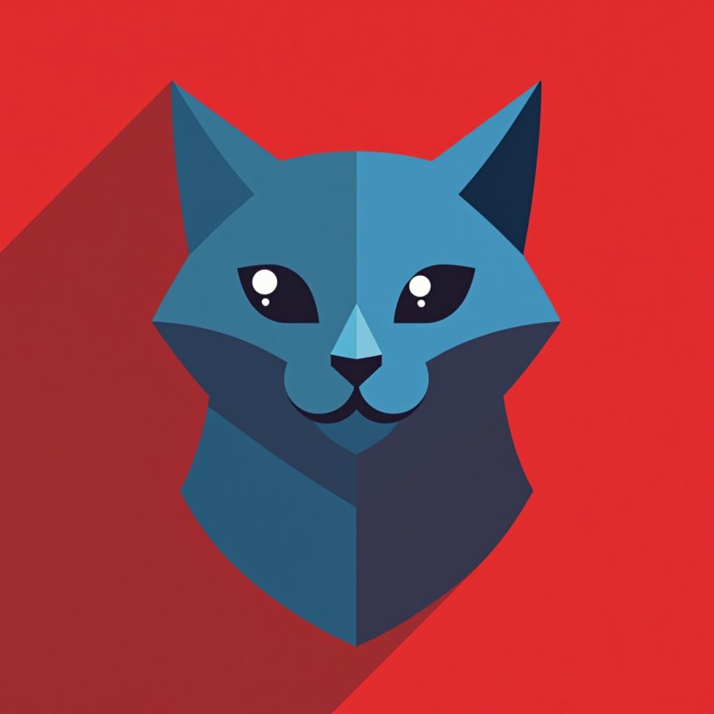  design a logo, minimalistic logo of a cat, blue and red background