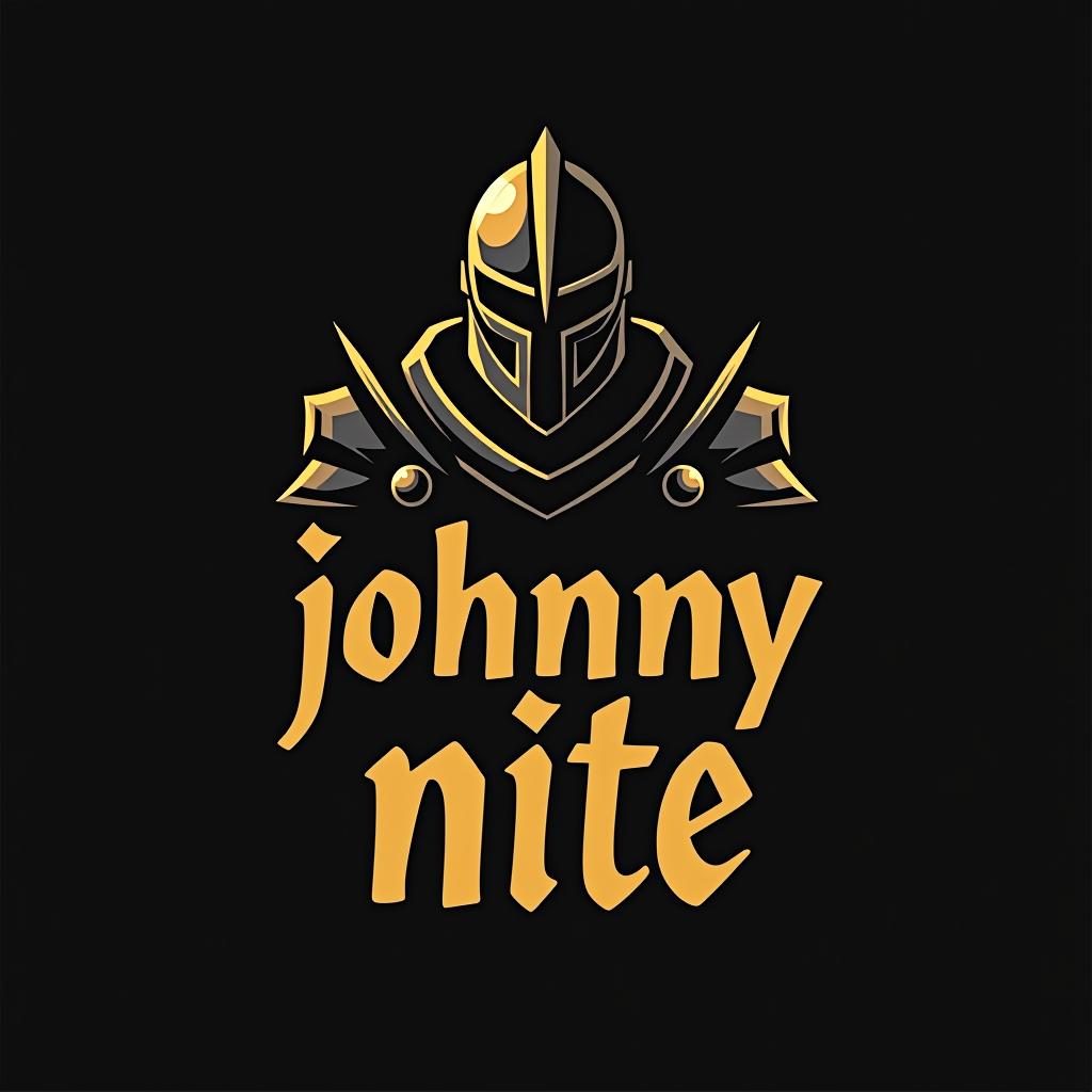  design a logo, in a minimalism style. knight graffiti gold and black, with the text 'johnny nite'.