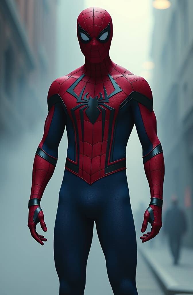  spider man hyperrealistic, full body, detailed clothing, highly detailed, cinematic lighting, stunningly beautiful, intricate, sharp focus, f/1. 8, 85mm, (centered image composition), (professionally color graded), ((bright soft diffused light)), volumetric fog, trending on instagram, trending on tumblr, HDR 4K, 8K