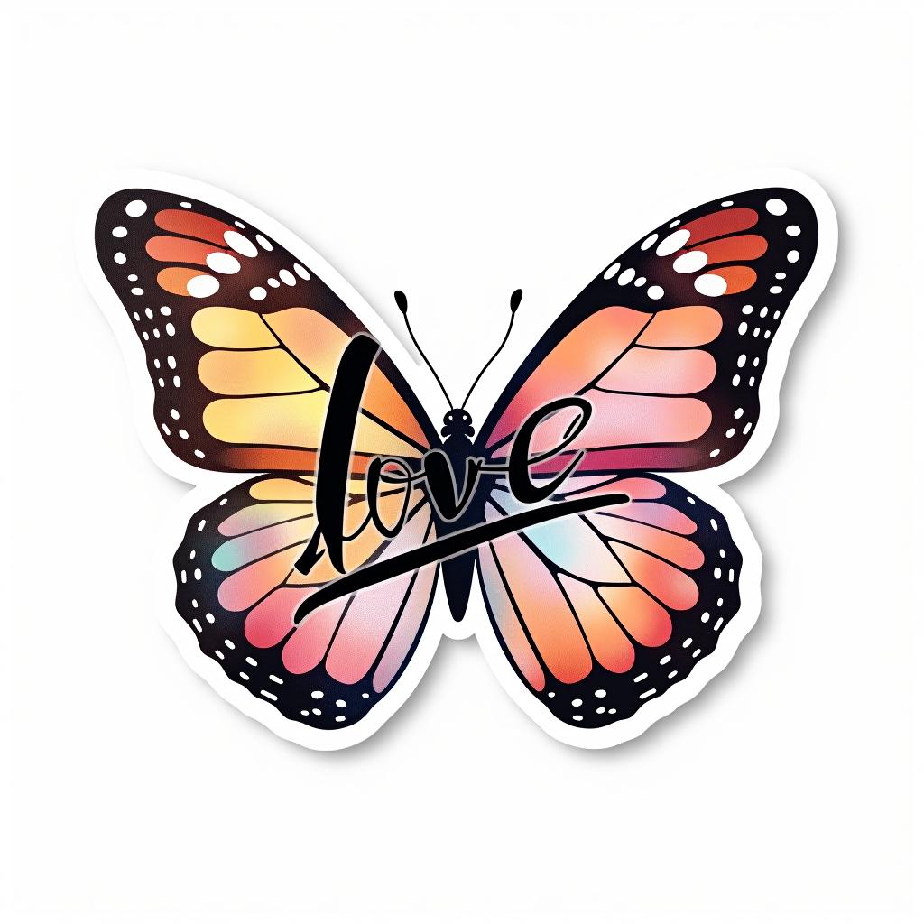  design a logo, custom sticker design on an isolated white background decorated by watercolor butterfly, with the text ‘love’