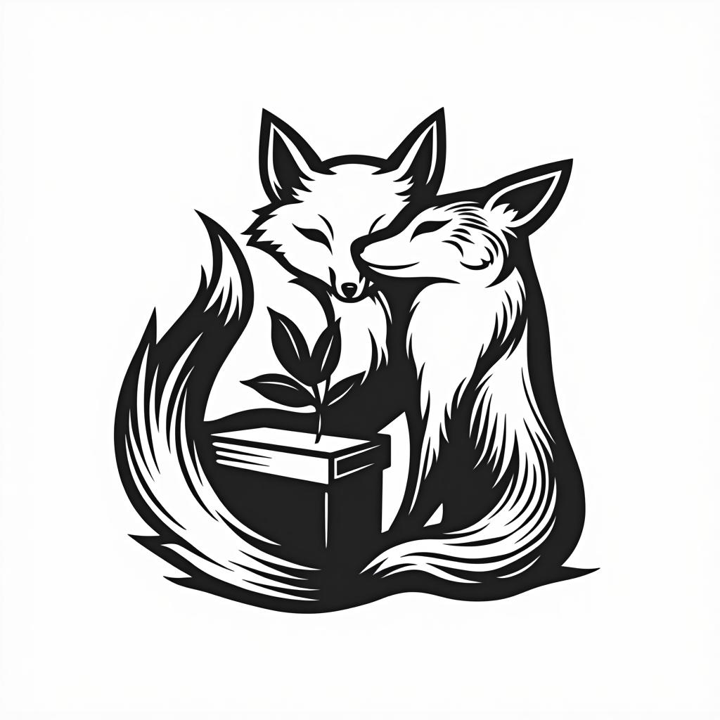  a fox and a box, (logo), elegant, chic, stylish, sophisticated, high fashion, modern serif font, monochrome, simple, iconic