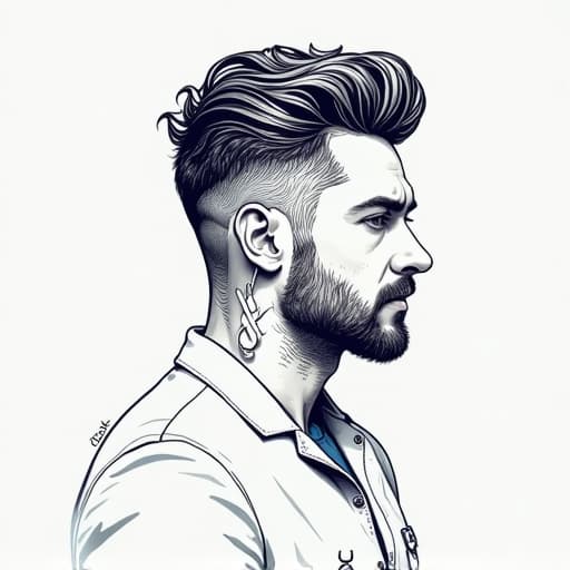  prompt: create a hand drawn logo for a men's hairdressing business called "fryzjerstwo męskie". the logo should incorporate the theme of hairstyling tools such as scissors, combs, or clippers. please use a color palette that conveys professionalism and elegance, with colors such as black, silver, and deep blue. the logo should not include any human figures or inappropriate content. instead, focus on creating a design that symbolizes precision, expertise, and masculinity in a tasteful and abstract way. the style should be clean, modern, and easily recognizable. the brand name should be prominently featured in the design, with a font that complements the hand drawn elements. hyperrealistic, full body, detailed clothing, highly detailed, cinematic lighting, stunningly beautiful, intricate, sharp focus, f/1. 8, 85mm, (centered image composition), (professionally color graded), ((bright soft diffused light)), volumetric fog, trending on instagram, trending on tumblr, HDR 4K, 8K