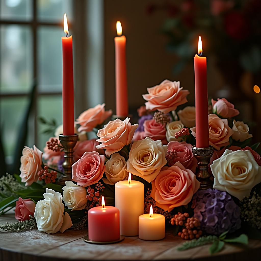  candles and flowers