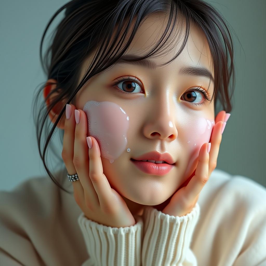  a girl of korean appearance is washing her face with a moisturizing foam cleanser with baking soda deep clean foam cleanser whipping. hyperrealistic, full body, detailed clothing, highly detailed, cinematic lighting, stunningly beautiful, intricate, sharp focus, f/1. 8, 85mm, (centered image composition), (professionally color graded), ((bright soft diffused light)), volumetric fog, trending on instagram, trending on tumblr, HDR 4K, 8K