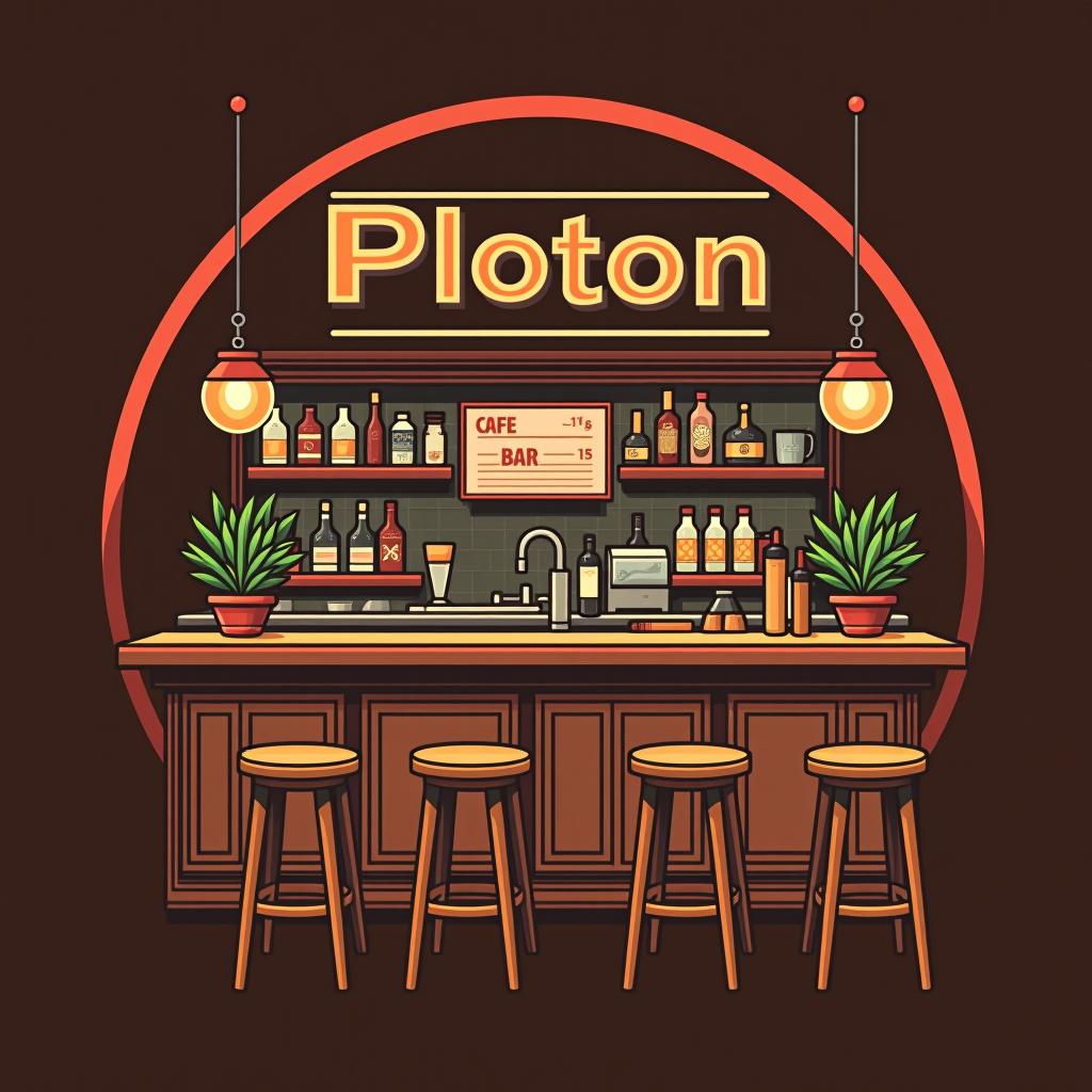  ploton cafe bar , (logo:1.15), hq, hightly detailed, 4k