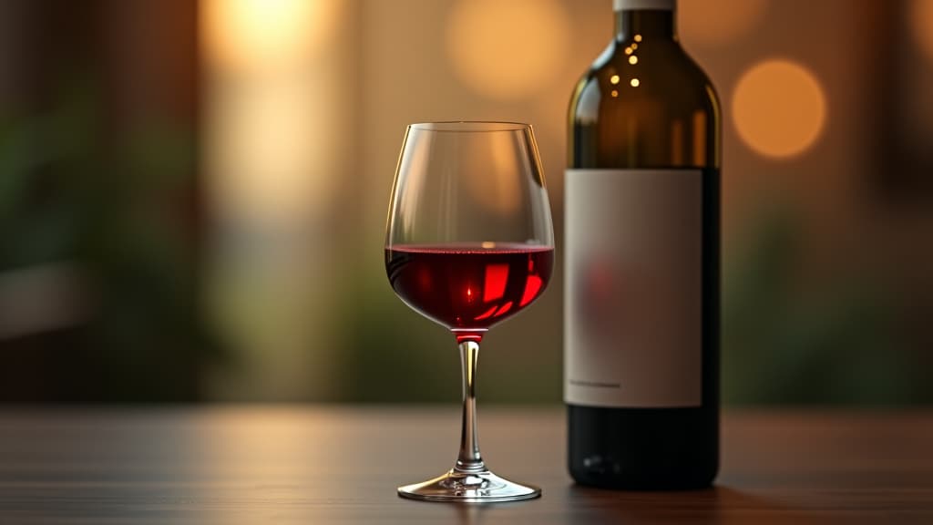  glass of red wine next to a wine bottle, 4k hyperrealistic photo