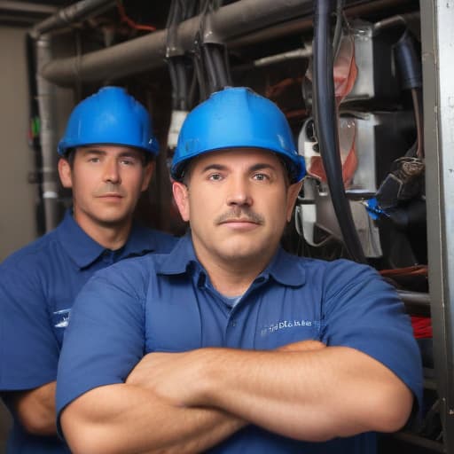 A Picasso type blue collar hvac technician team