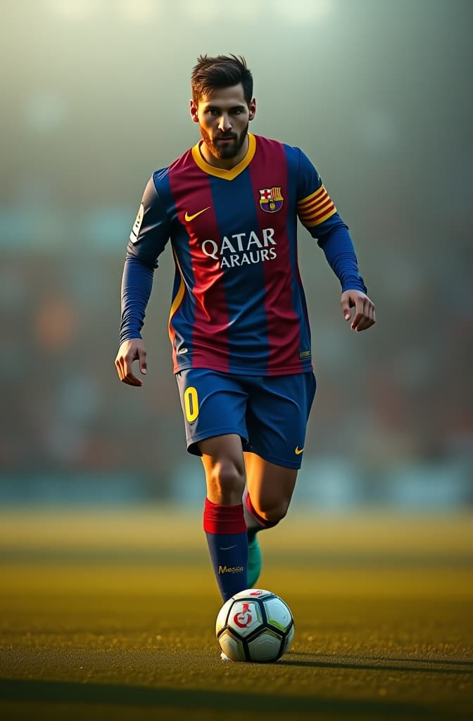  pon a messi con un mundial hyperrealistic, full body, detailed clothing, highly detailed, cinematic lighting, stunningly beautiful, intricate, sharp focus, f/1. 8, 85mm, (centered image composition), (professionally color graded), ((bright soft diffused light)), volumetric fog, trending on instagram, trending on tumblr, HDR 4K, 8K