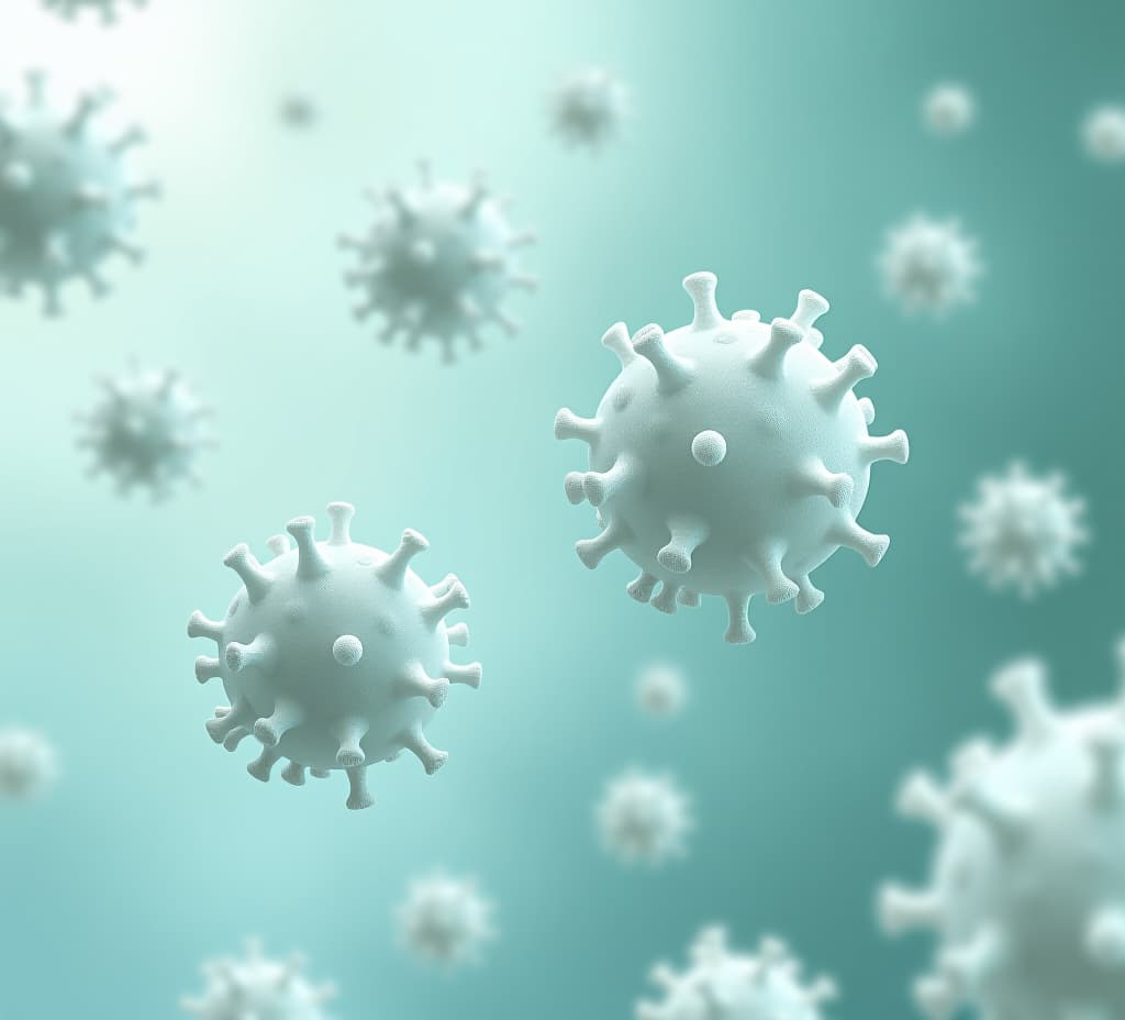  a background depicting white blood cells in action, symbolizing immune defense, with a palette of white, soft blues, and pale greens. clinical look.