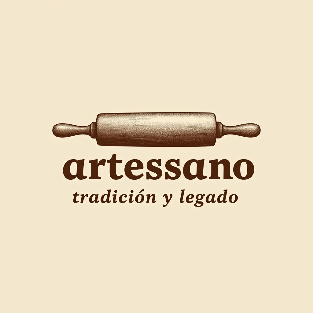  design a logo, in a pencil style. “artessano” simple and elegant design artistic style light and brown tones use a rolling pin image , with the text 'tradición y legado'.