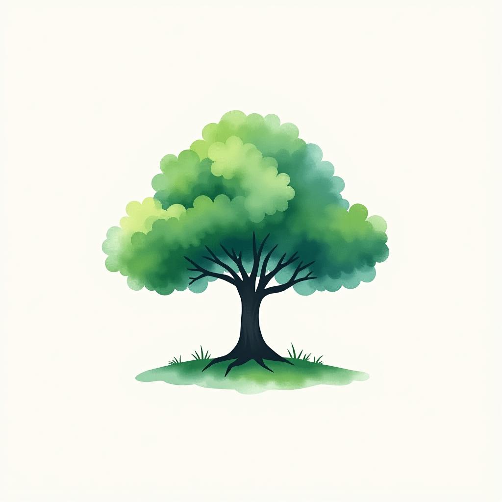  design a logo, watercolor style, logo of a tree, green and blue