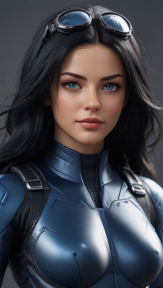 long black hair, large , blue eyes. skintight pilot suit, trending on art station, (detailed face), ((upper body)), (front view),(masterpiece:1.4),(photorealistic:1.4),(high resolution),(exquisitely detailed),(beautiful detailed light),(ultra_color),(perfect anatomy),best quality,ultra high definition,(cinematic light),<lora:ClothingAdjuster3:-0.5>