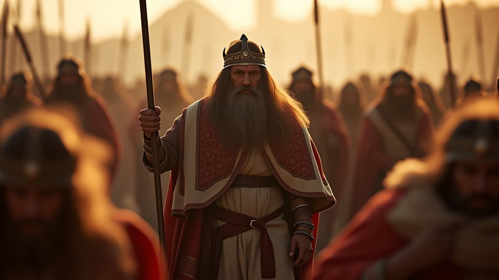  history of biblical times, the capture of zeba and zalmunna, the midianite kings, showcasing the victory parade led by gideon with exhausted but triumphant soldiers. hyperrealistic, full body, detailed clothing, highly detailed, cinematic lighting, stunningly beautiful, intricate, sharp focus, f/1. 8, 85mm, (centered image composition), (professionally color graded), ((bright soft diffused light)), volumetric fog, trending on instagram, trending on tumblr, HDR 4K, 8K