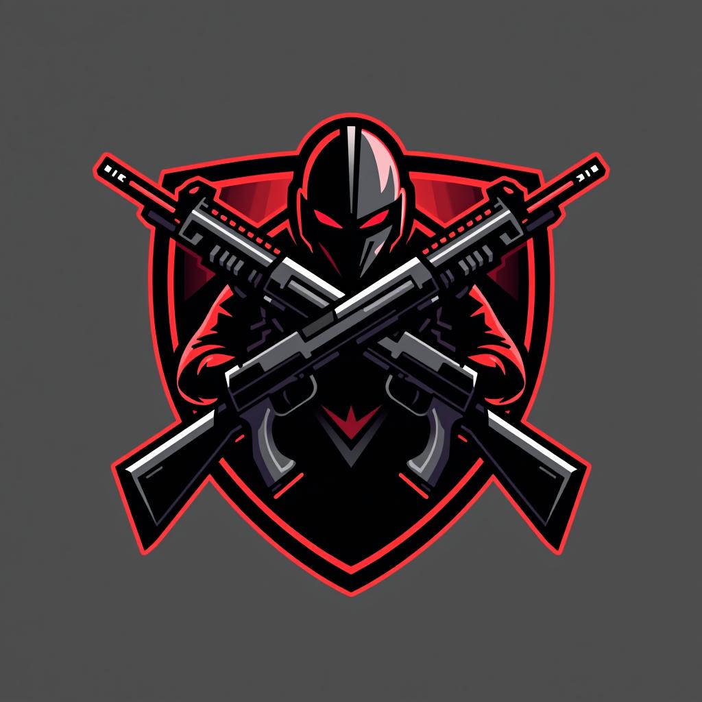  logo, esports logo, guns theme, black and red color