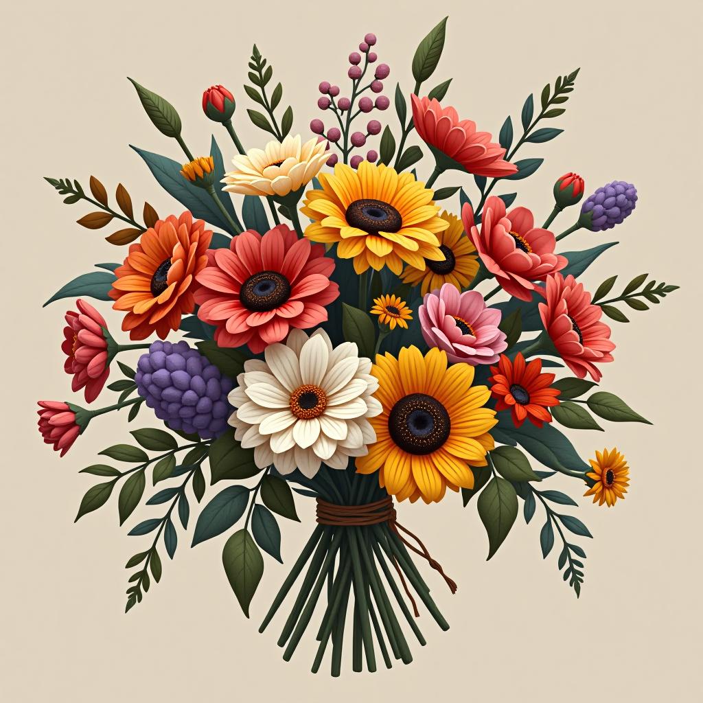  a bouquet of flowers in the russian folk style.