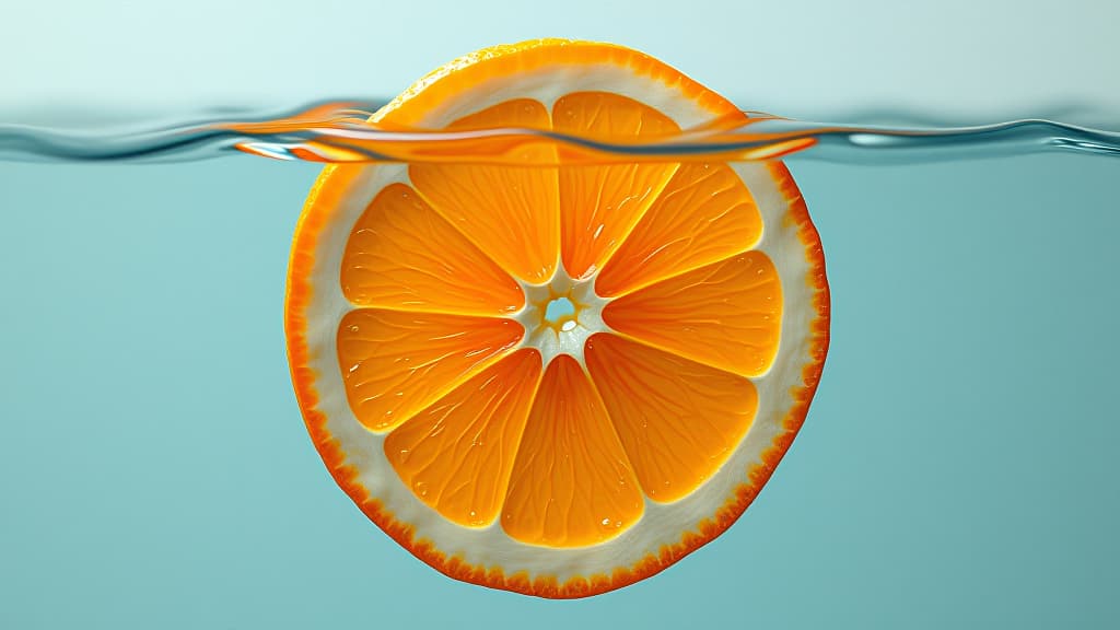  a sliced orange in water